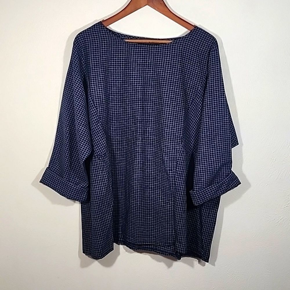 Zanzea plus size long sleeve window pane print cotton top NWT